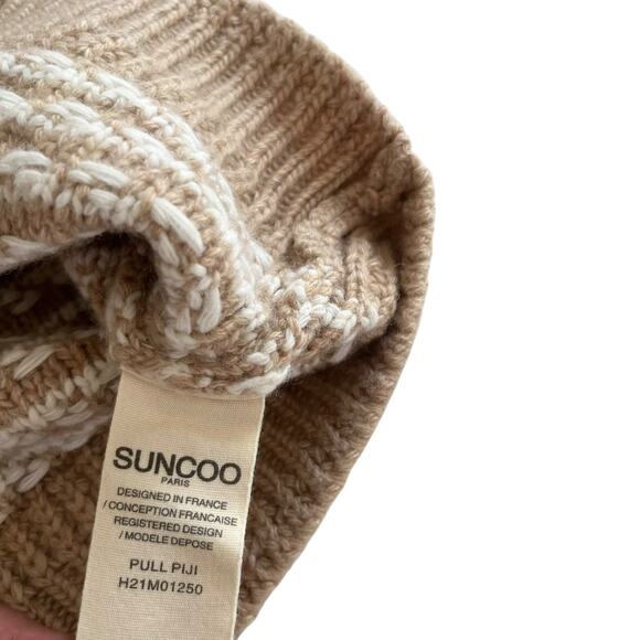 Suncoo Tan Parisian Chunky Knit V-Neck Sleeveless Sweater Vest Academia Preppy - Picture 6 of 6